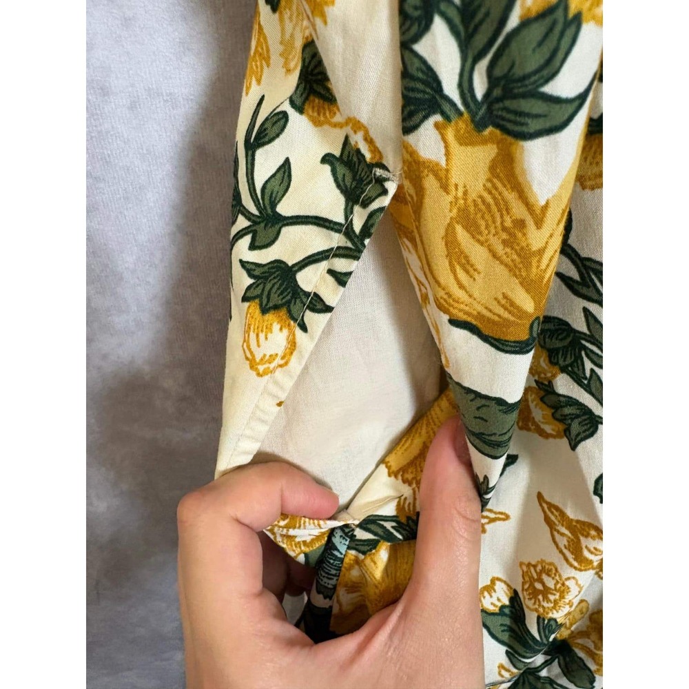 Abercrombie & Fitch Yellow Floral Butterfly Midi Dress Pockets Smocked Back M - Picture 6 of 11
